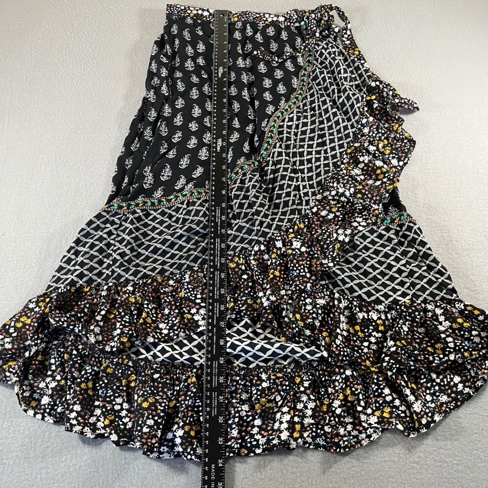 Christian Siriano Womens Small Mixed‎ Print boho Ruffle Wrap Maxi Skirt Black - Picture 3 of 11